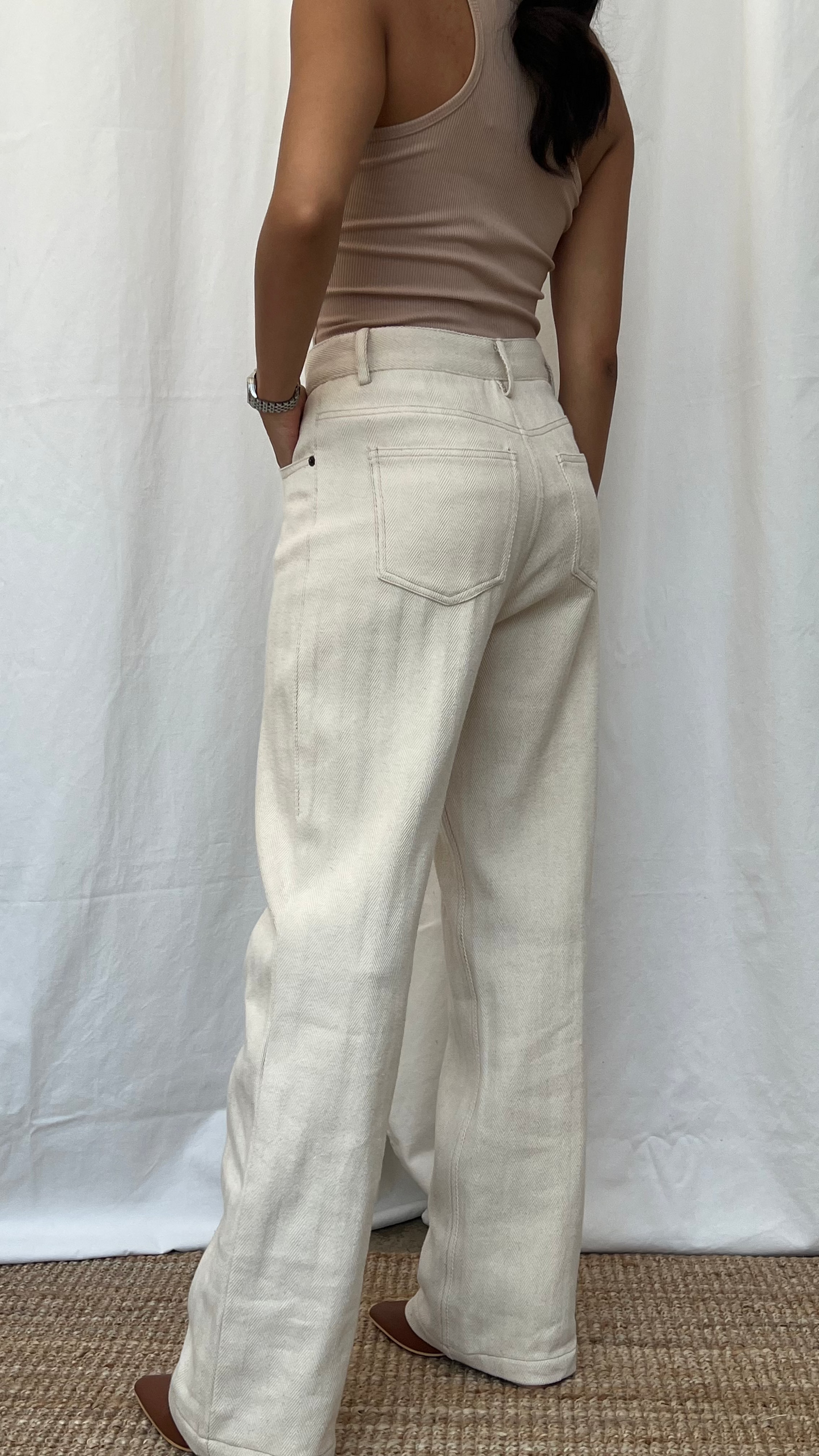 Jeans tipo pana en beige