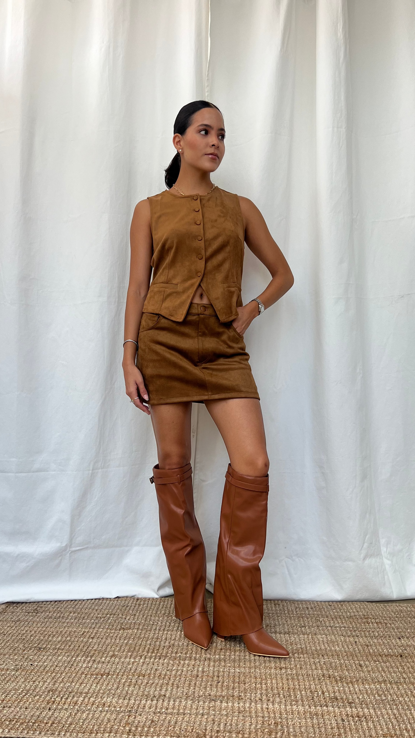 Mini falda de gamuza camel