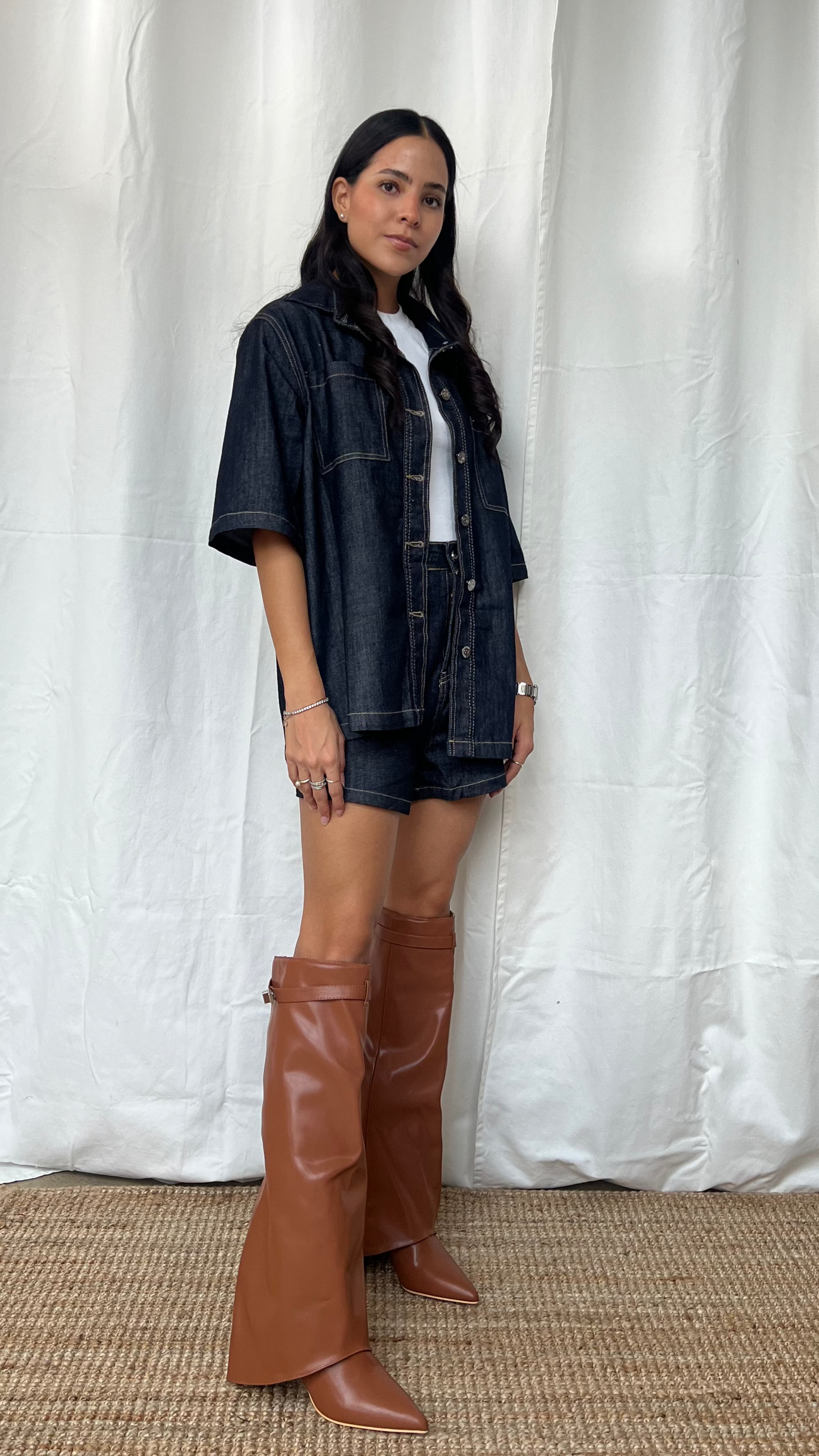 Set dark denim shorts