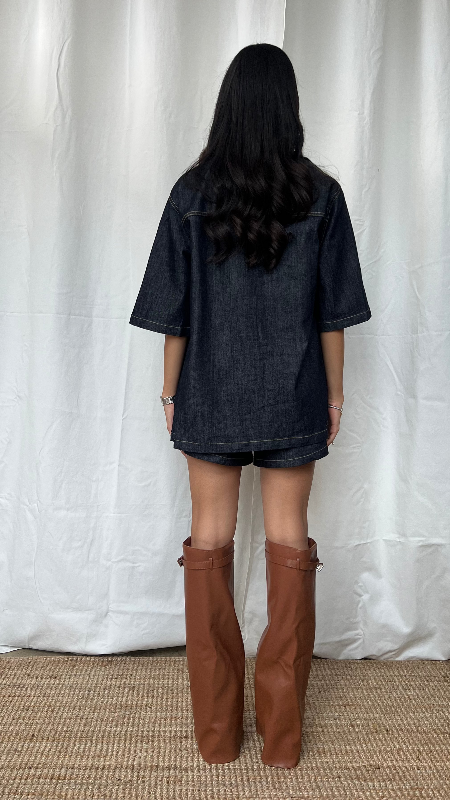 Set dark denim shorts