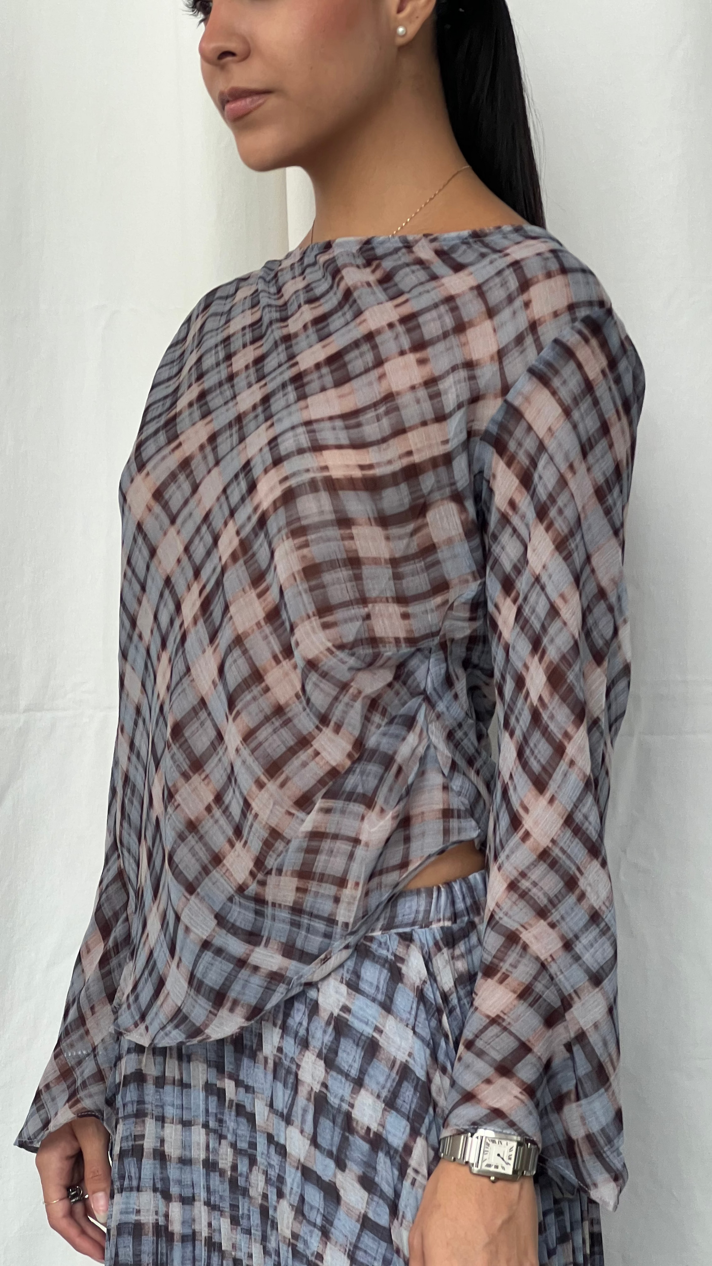 Blusa estampado escocés azul