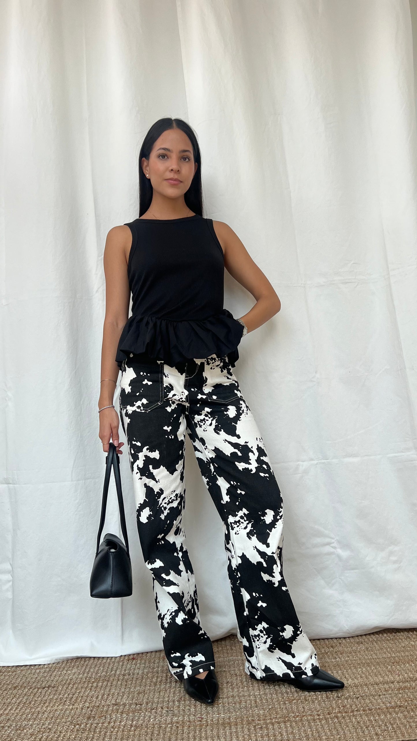 Jeans wide leg, estampado cow