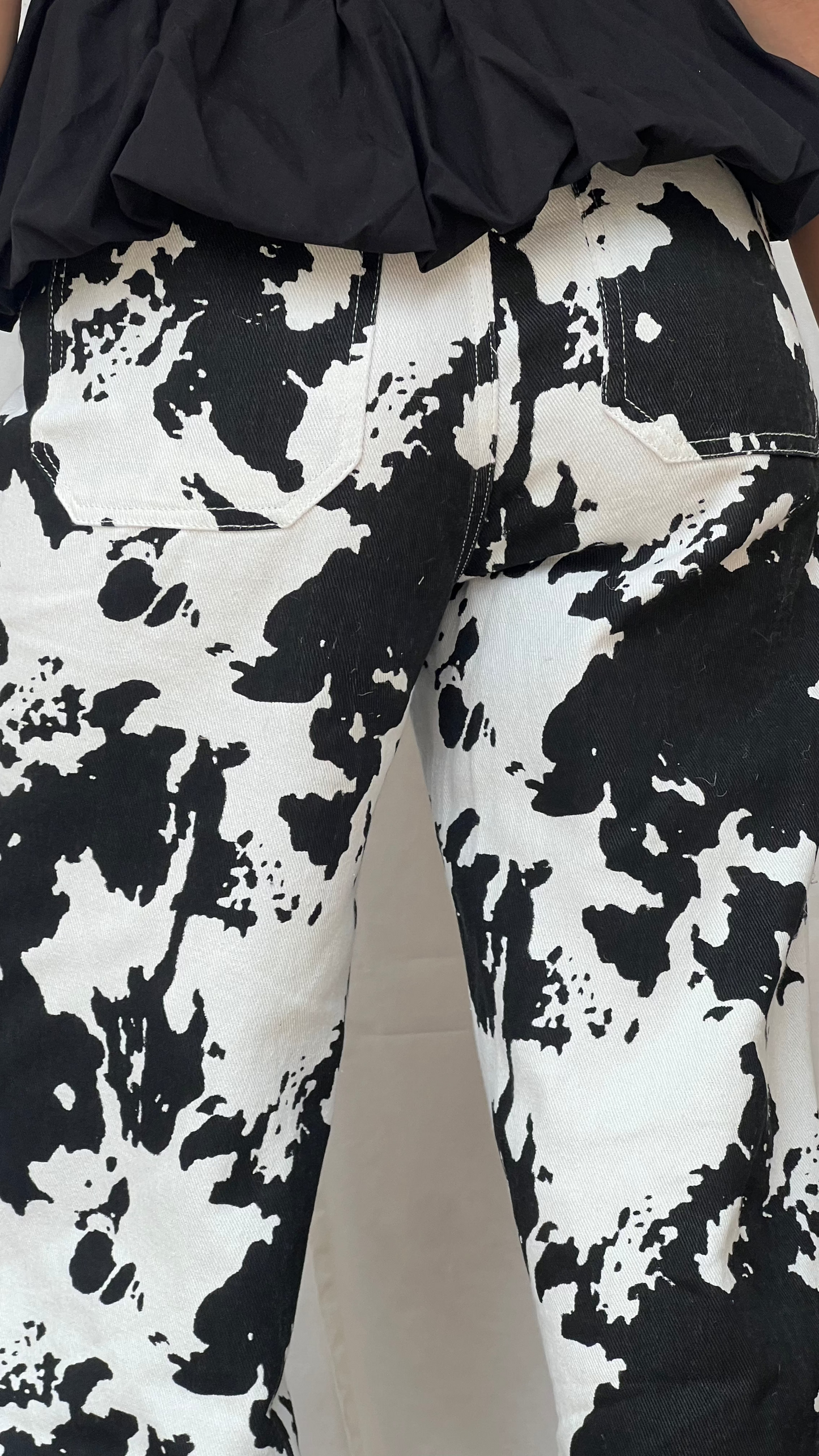 Jeans wide leg, estampado cow
