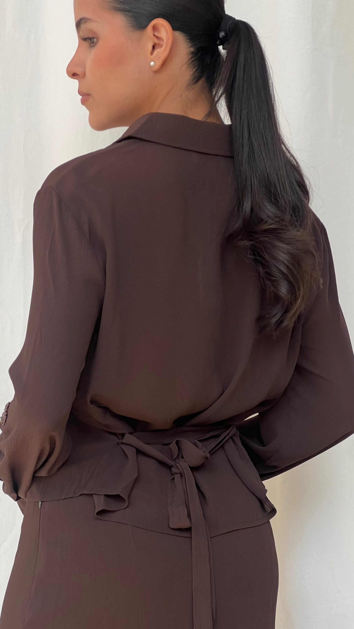 Blusa de tipo gasa café