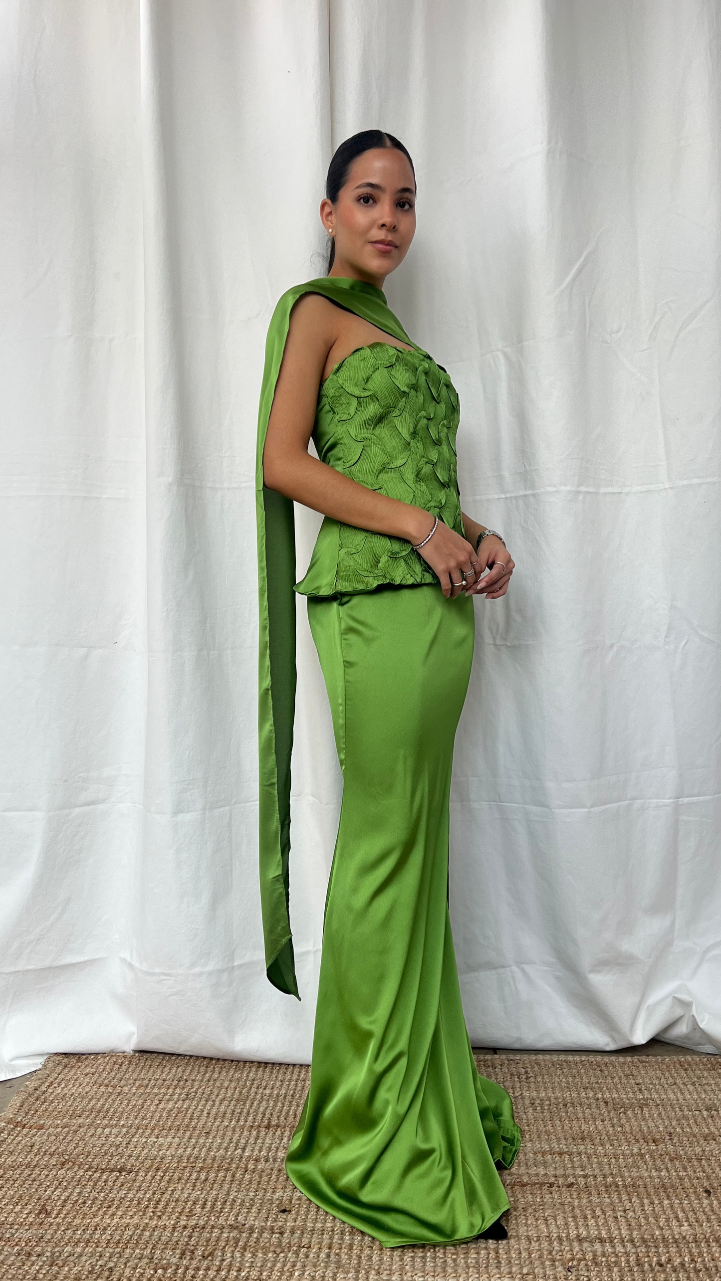 Vestido maxi con corset verde
