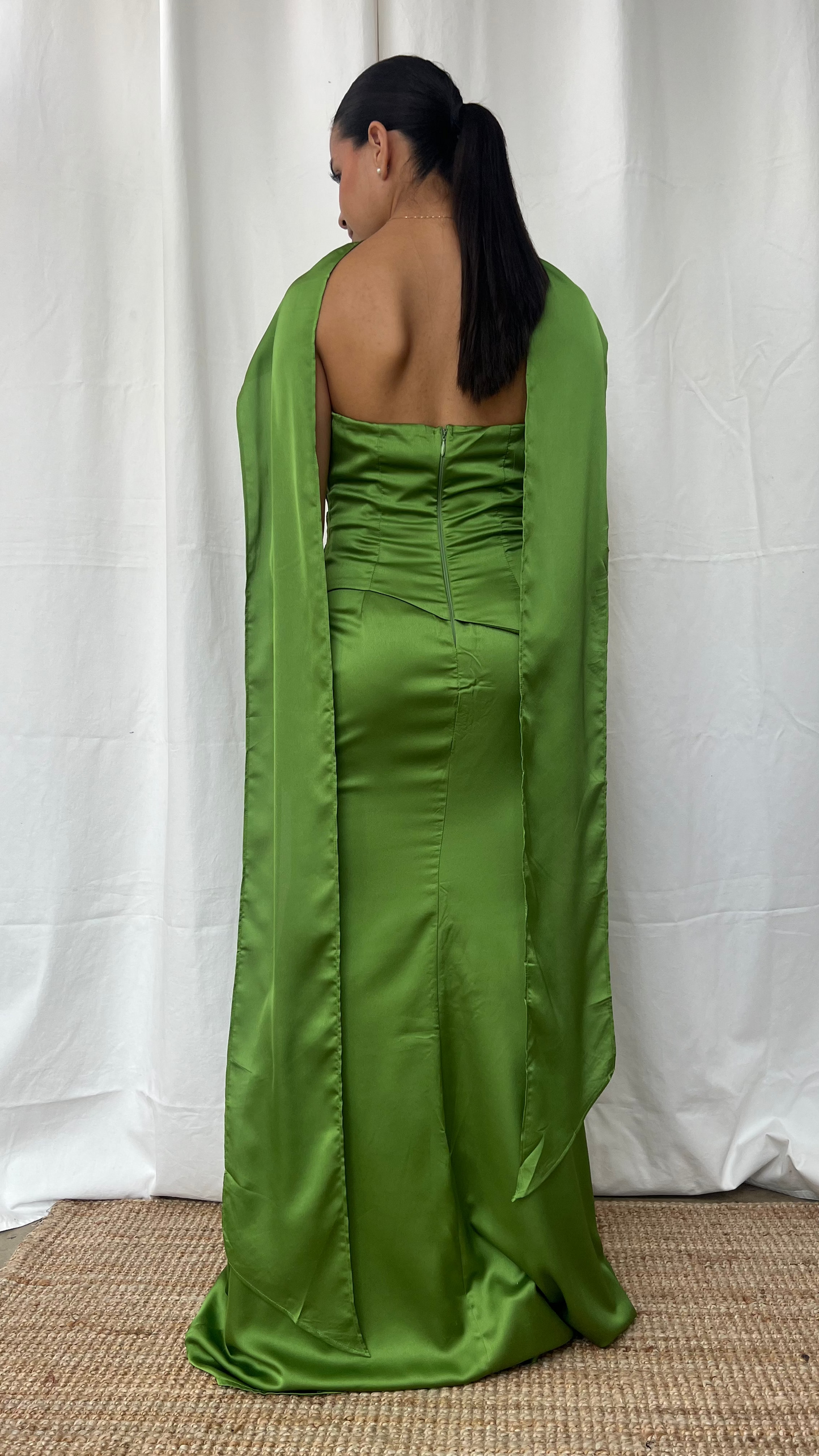 Vestido maxi con corset verde