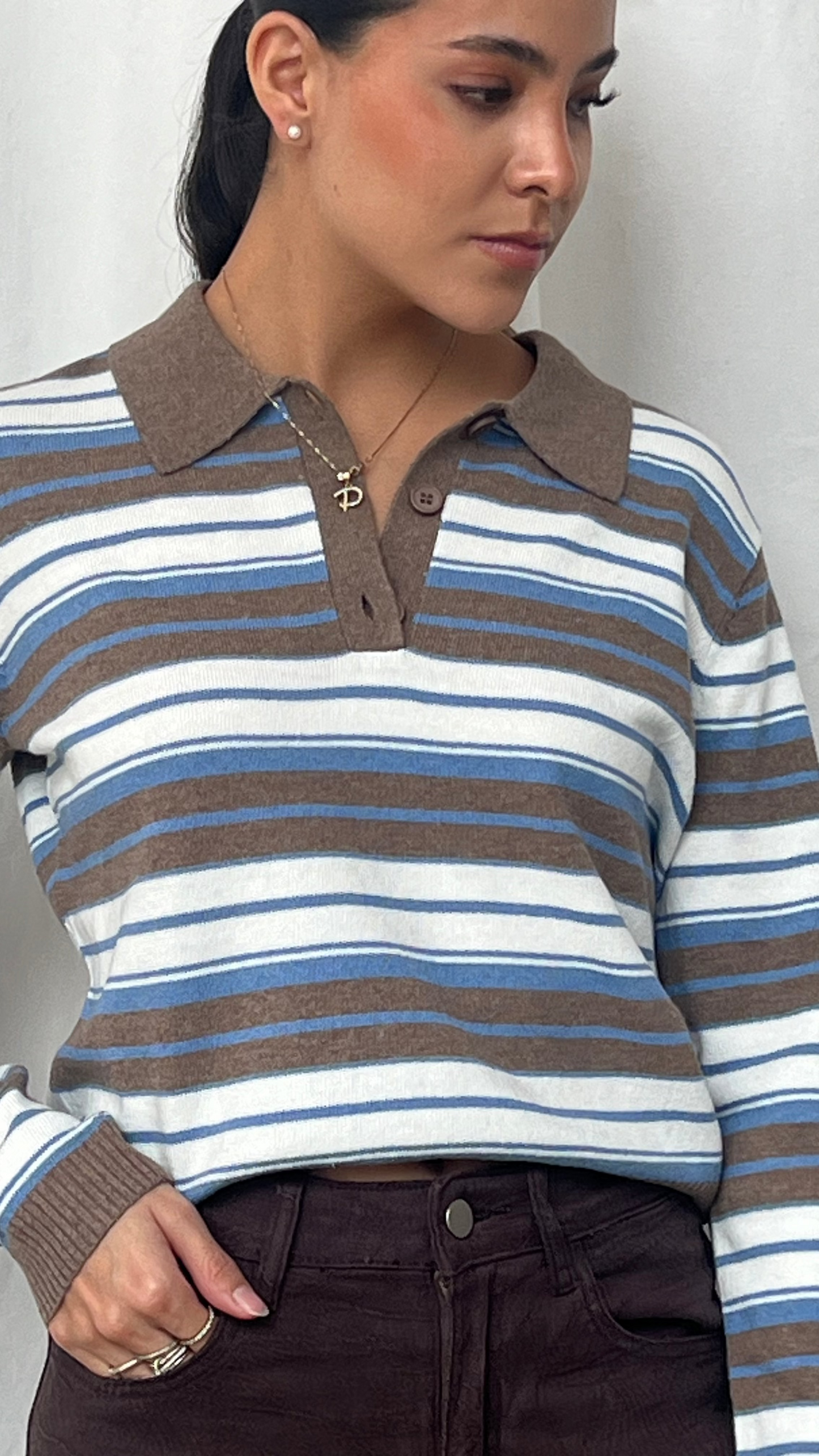 sweater a rayas azul y gris