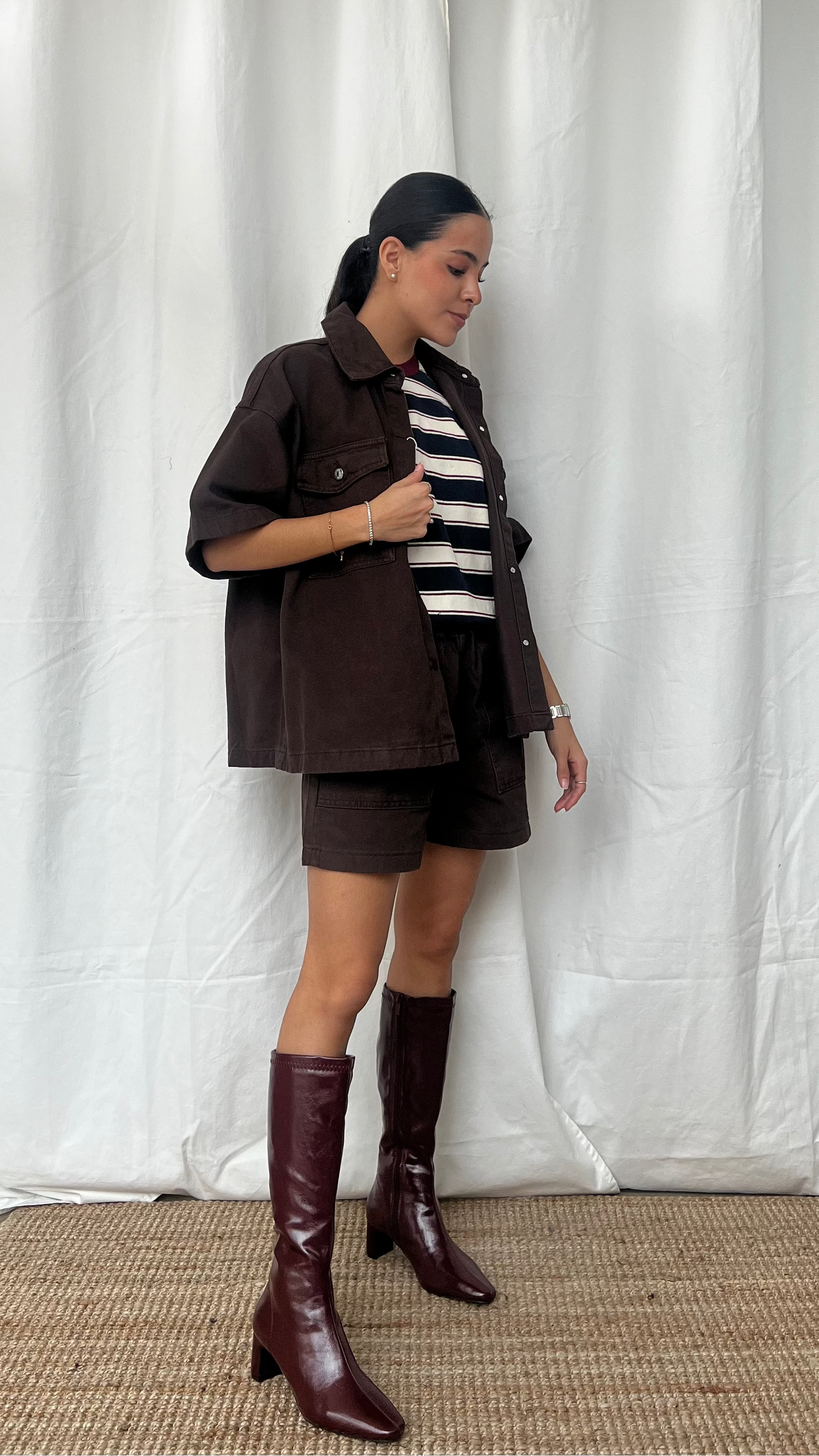 Set denim de blusa y short brown