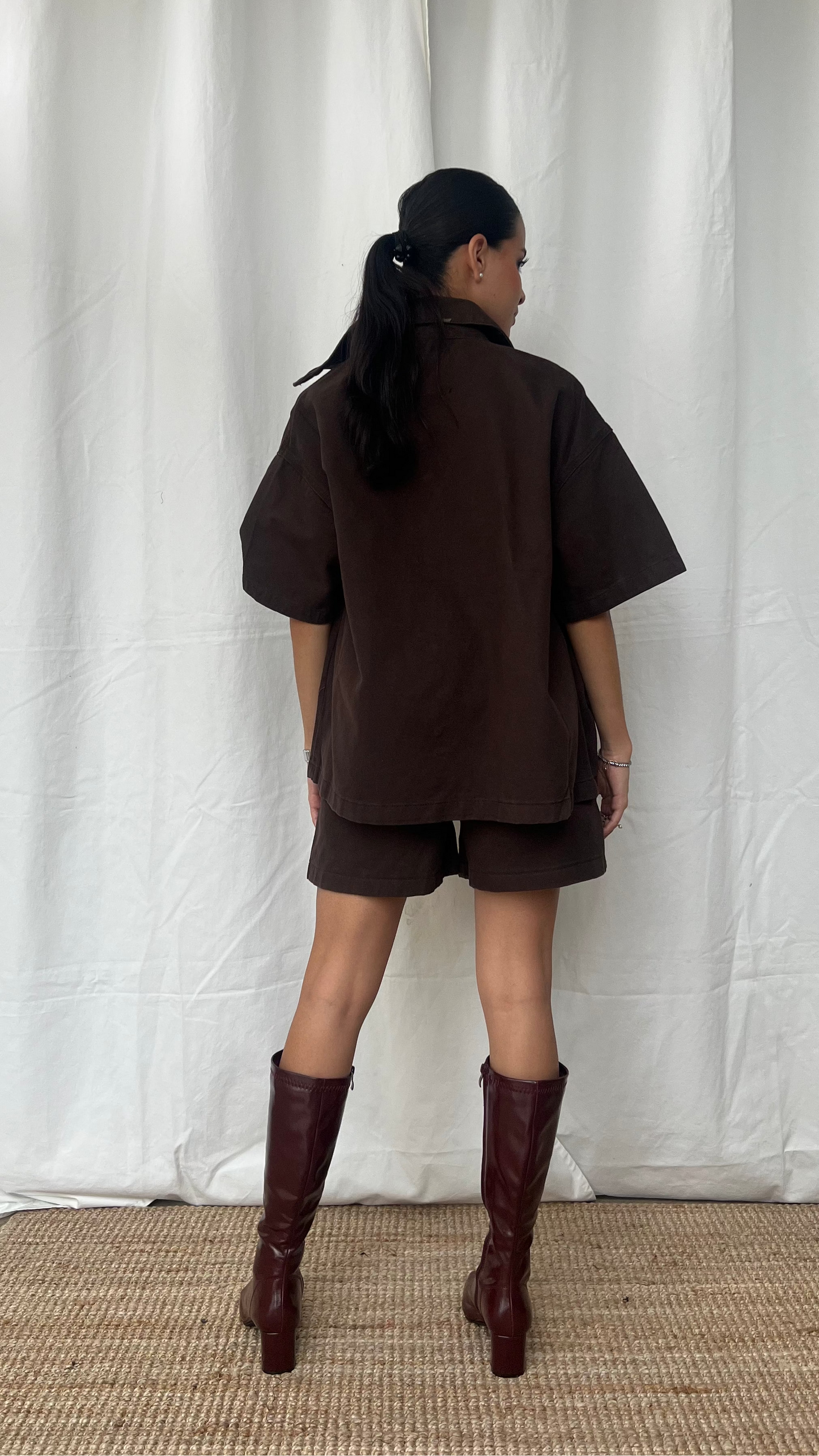 Set denim de blusa y short brown