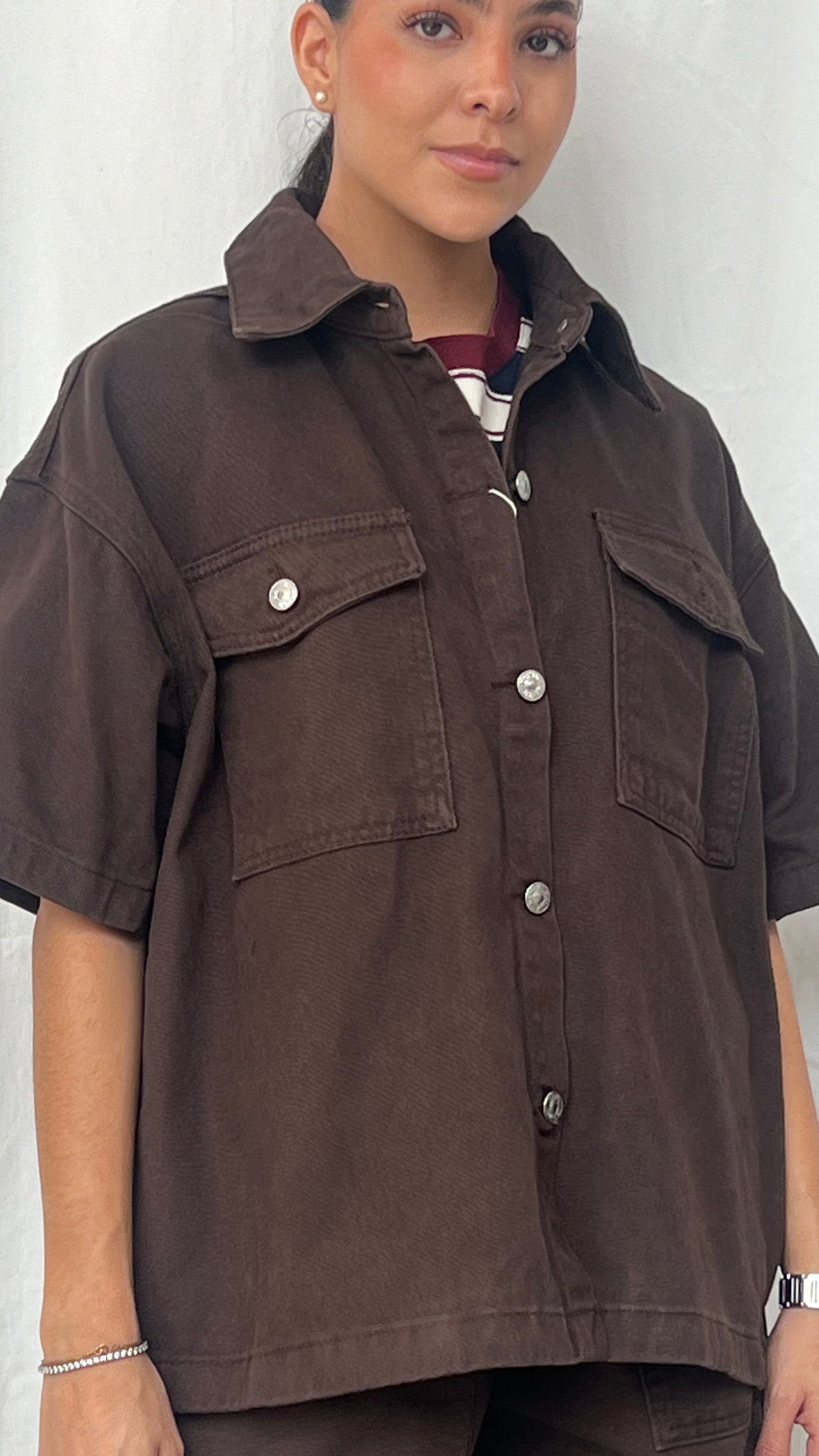 Set denim de blusa y short brown