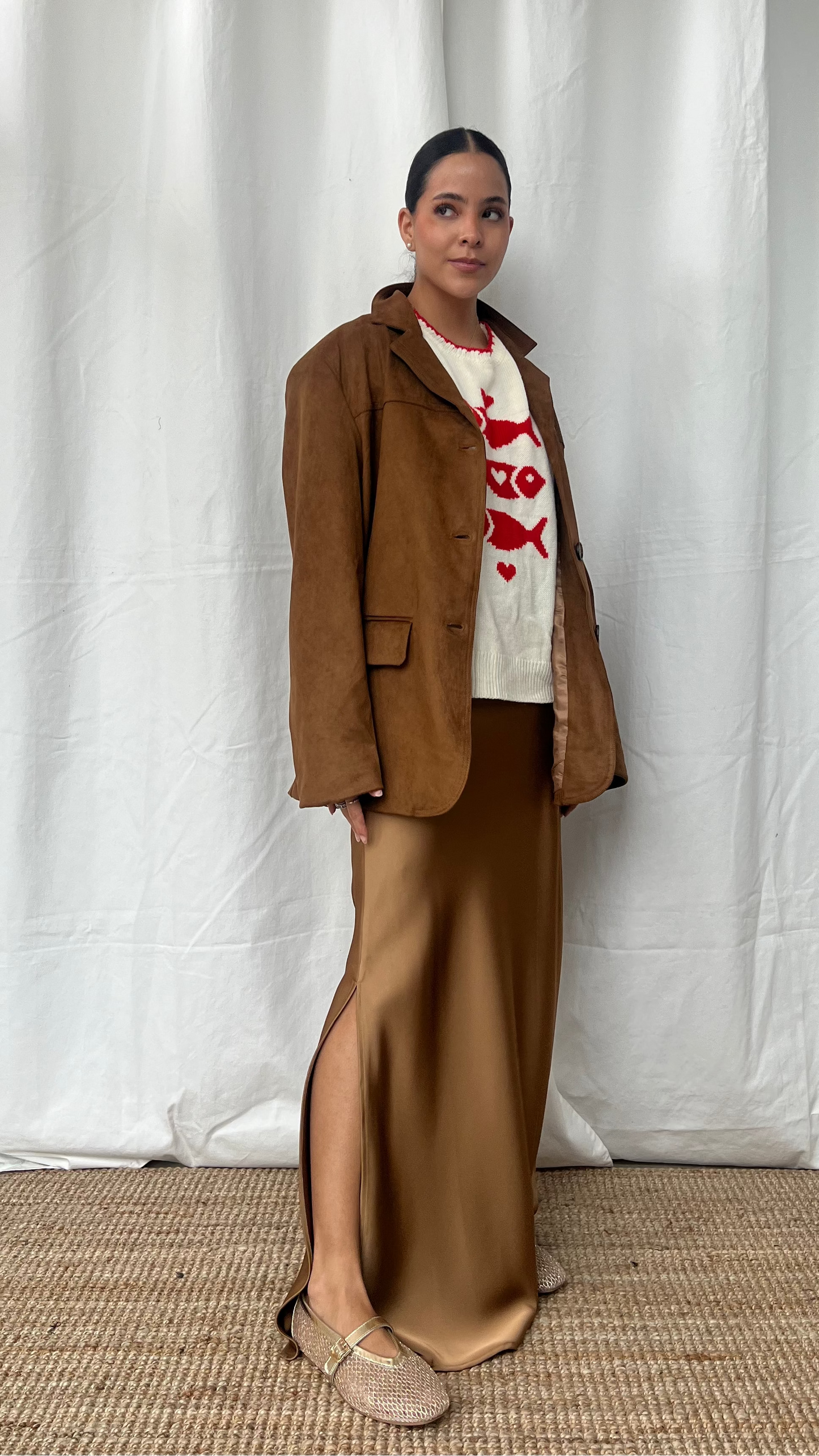 Blazer tipo gamuza caramelo