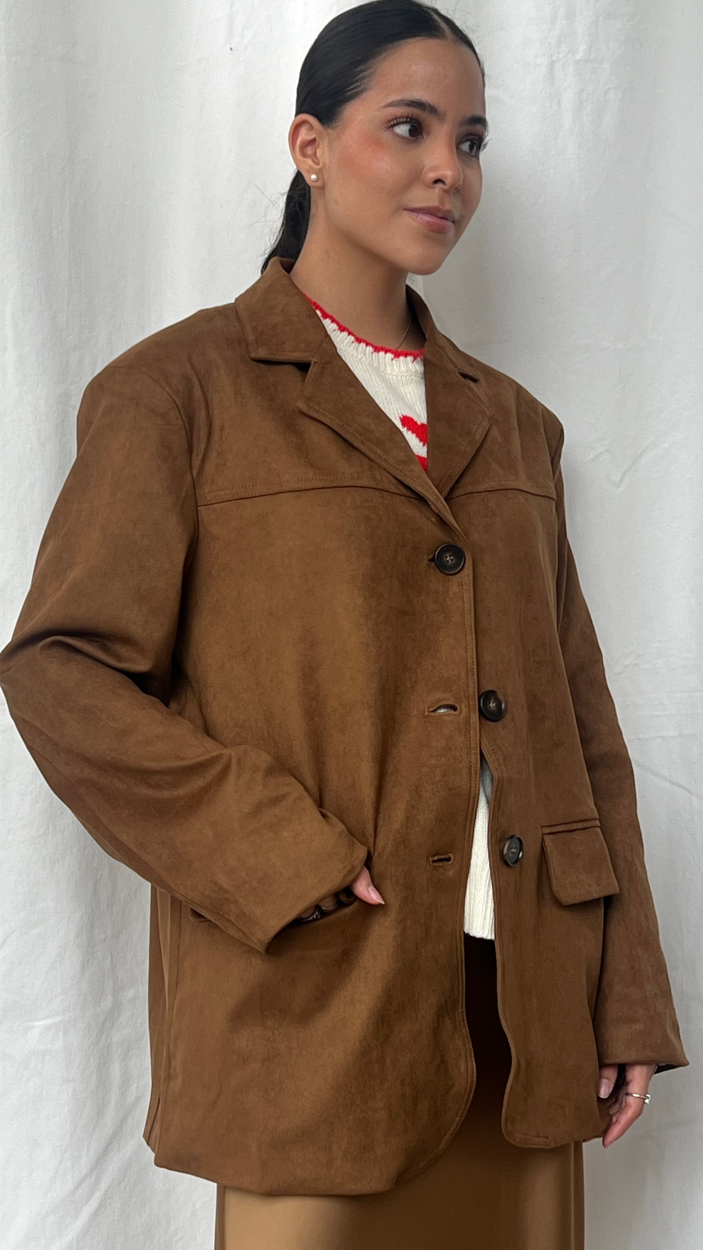 Blazer tipo gamuza caramelo