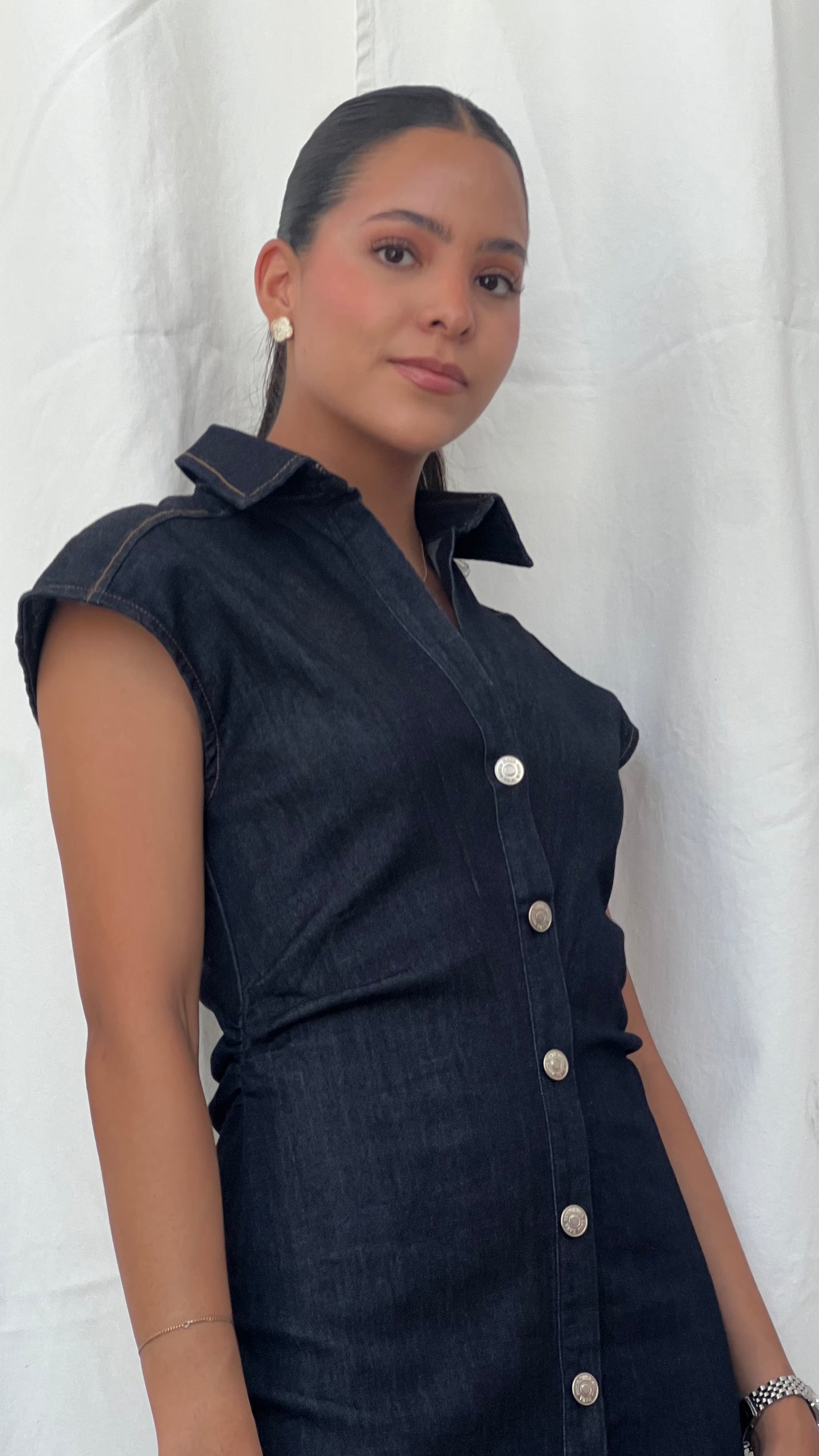 Vestido midi sin mangas denim