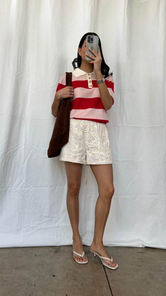 Polo rayas rosa y rojo