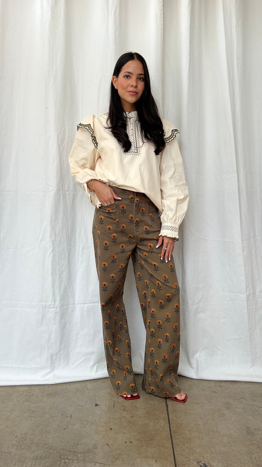 Pantalón floral olivo
