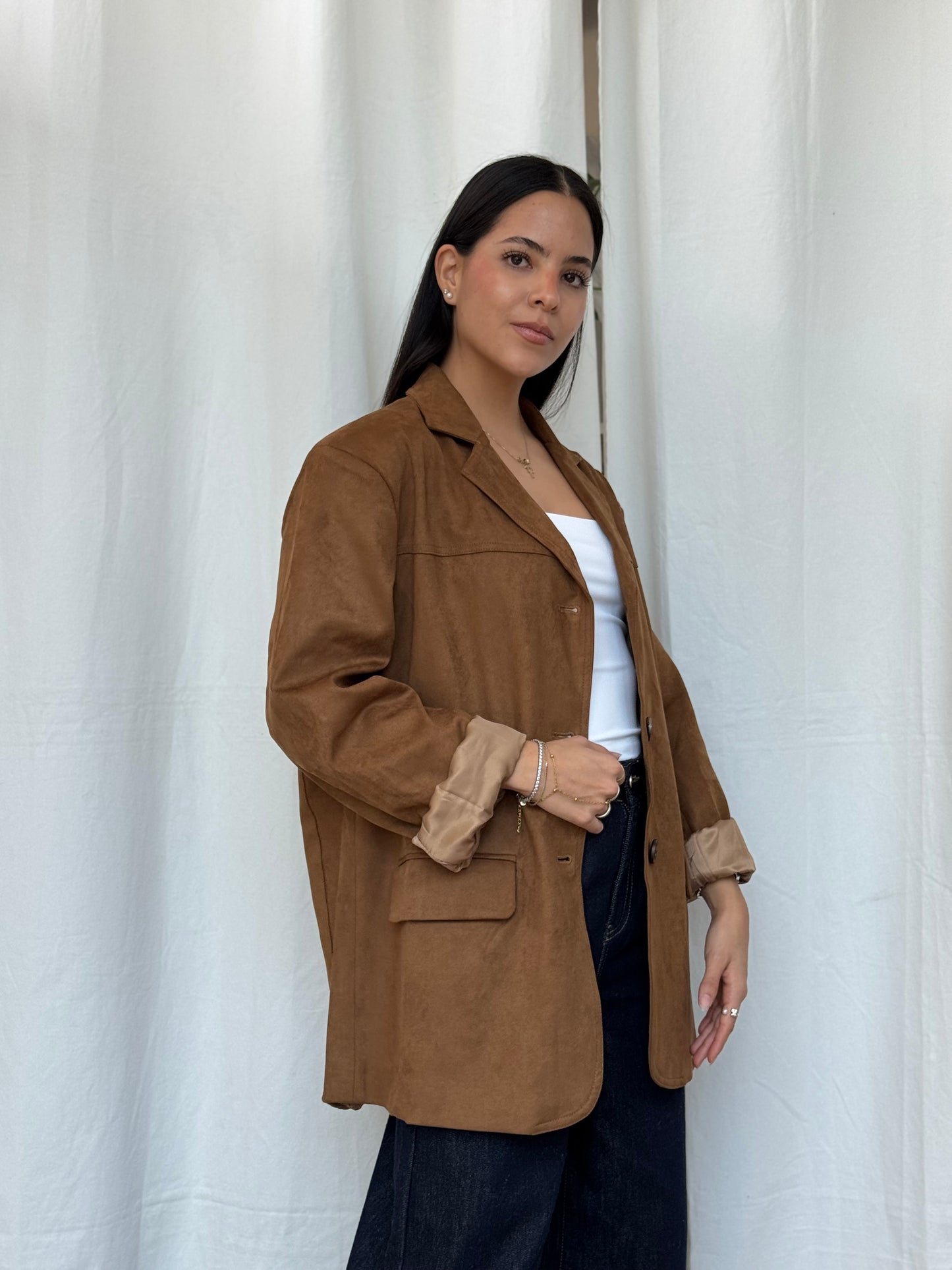 Blazer tipo gamuza caramelo