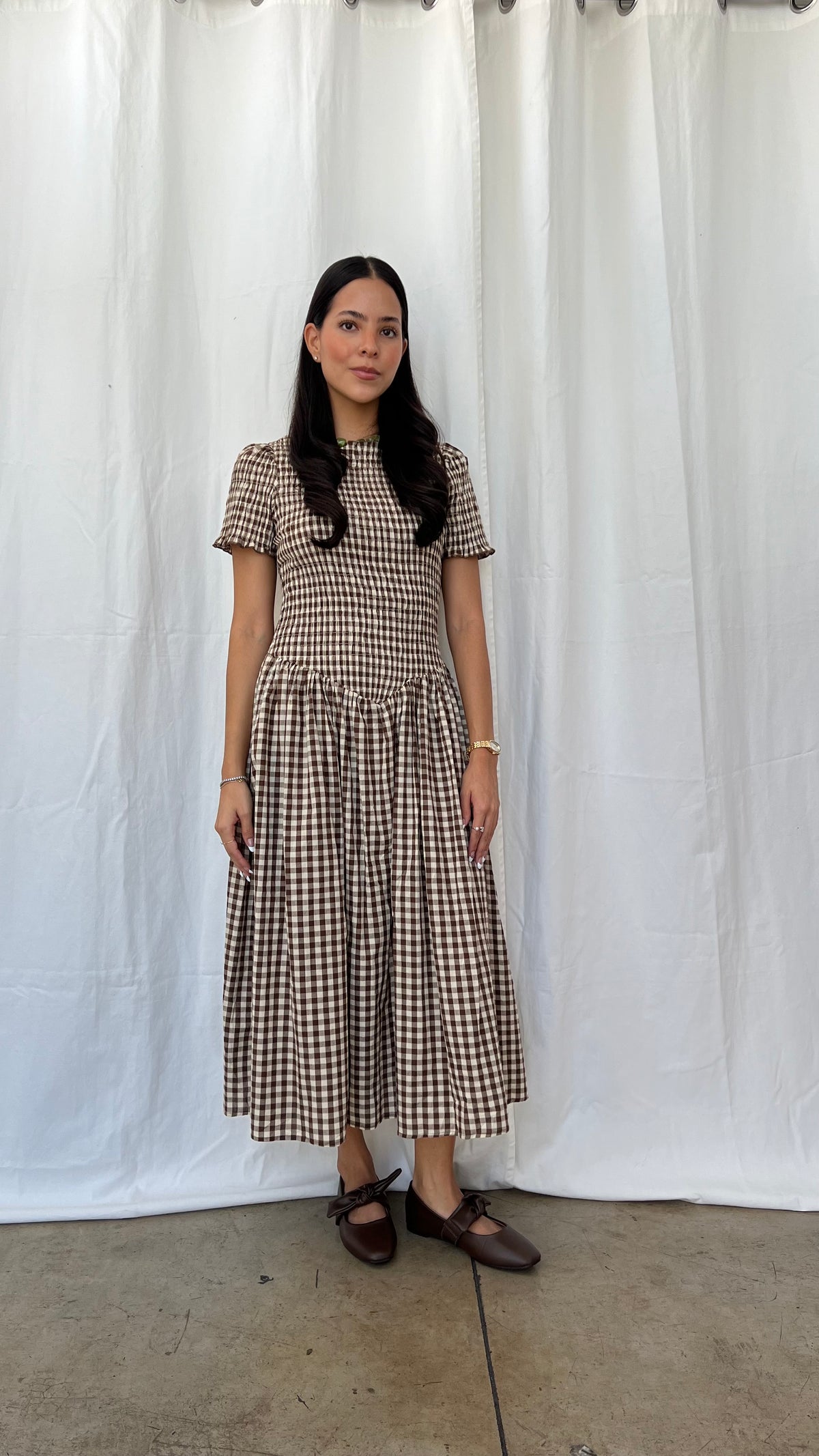 Vestido cuadros café
