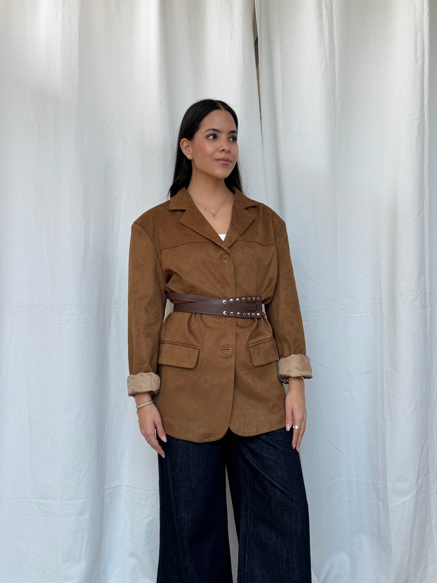 Blazer tipo gamuza caramelo