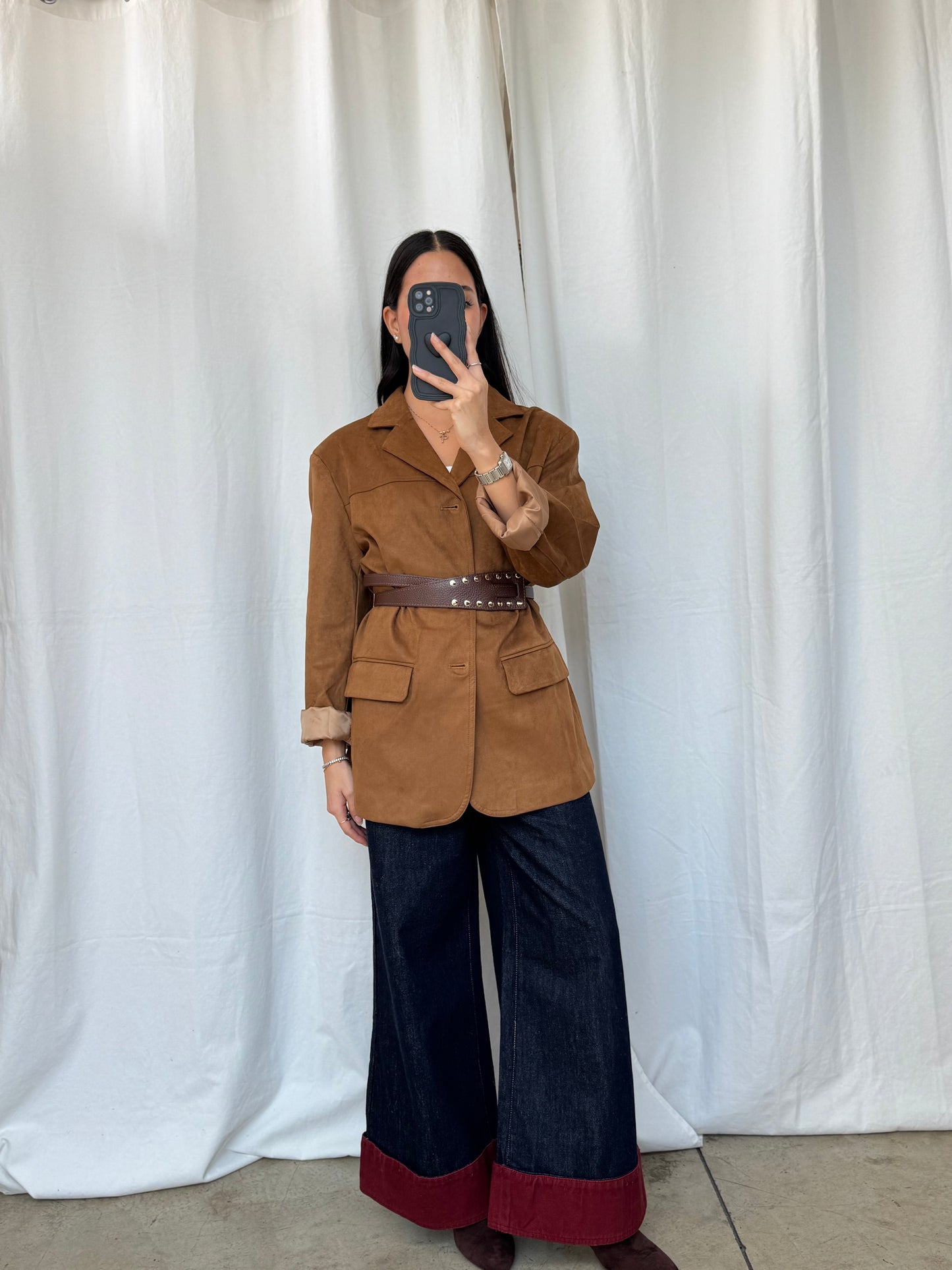 Blazer tipo gamuza caramelo