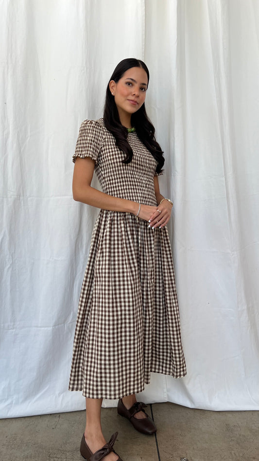 Vestido cuadros café