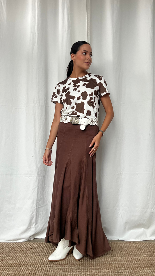 Falda denim brown