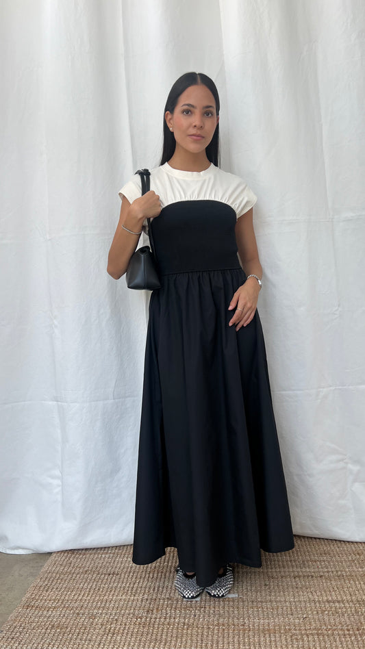 Vestido midi bicolor BYW con detalles fruncidos