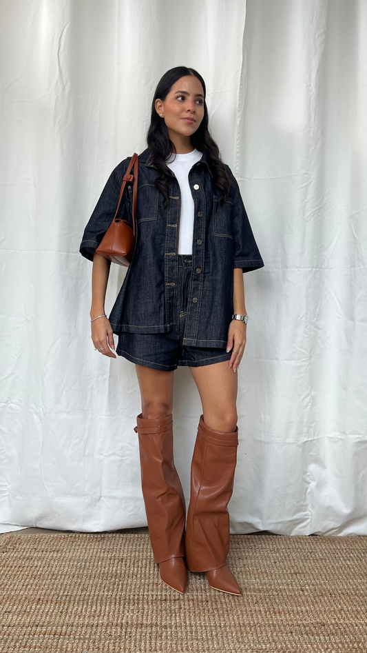 Set dark denim shorts