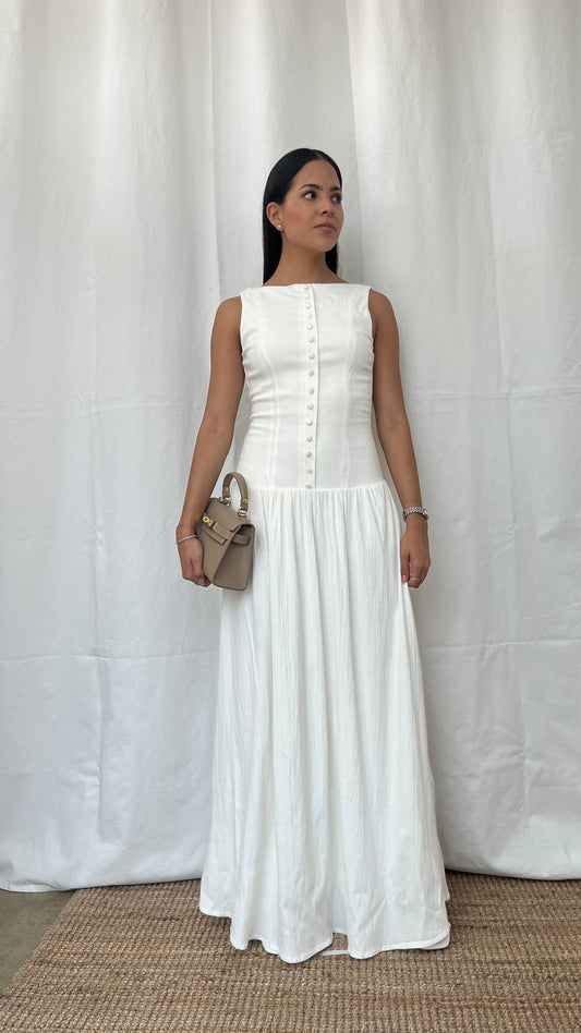 Vestido sin mangas abotonado en blanco