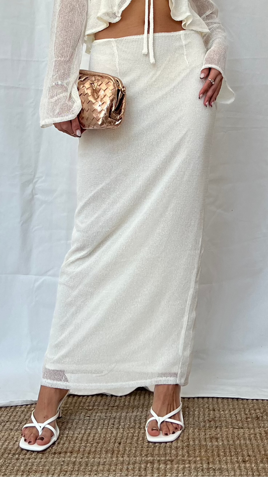 Falda midi tejida ivory