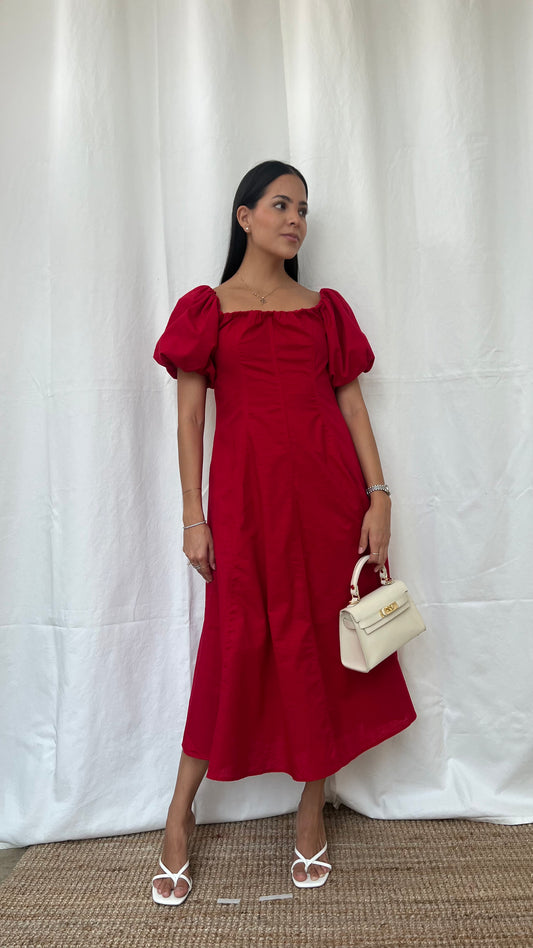 Vestido con manga globo en rojo