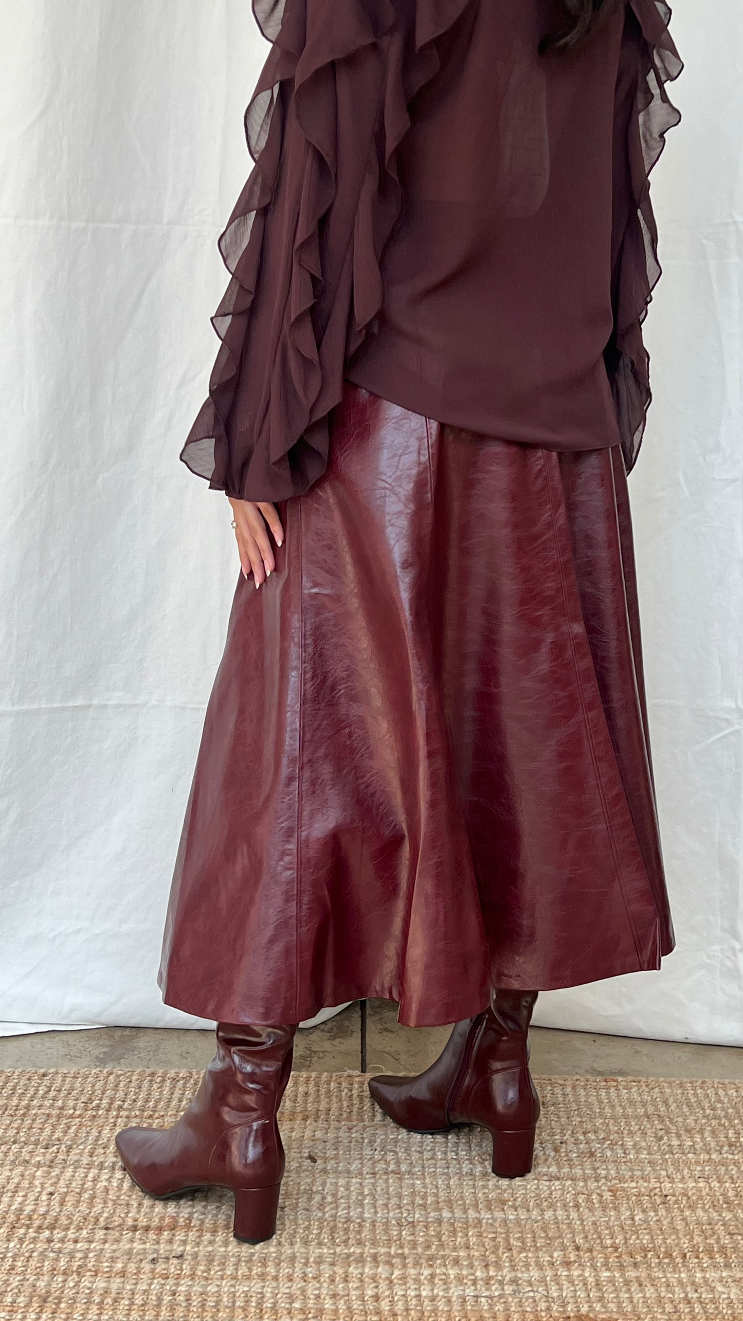 Falda midi vinipiel tinto