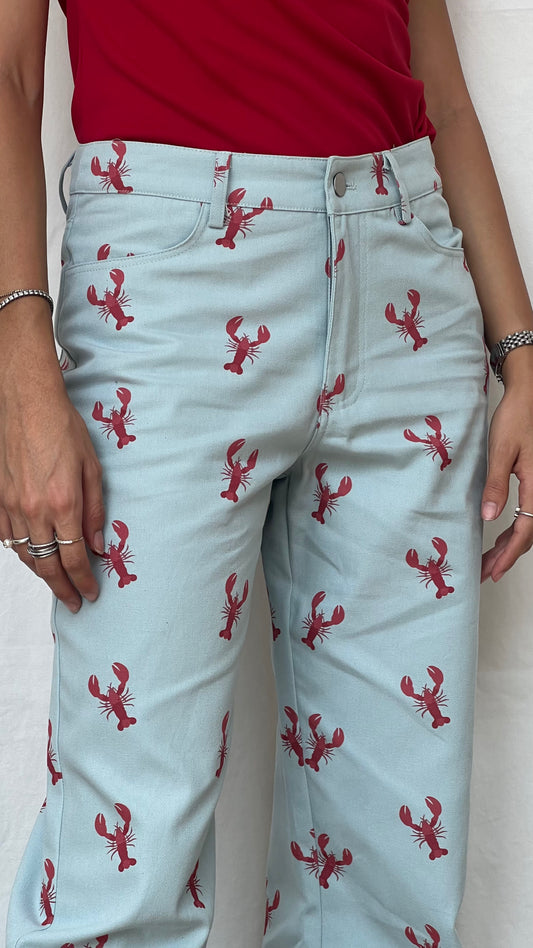 Jeans baby blue con estampado de langostas