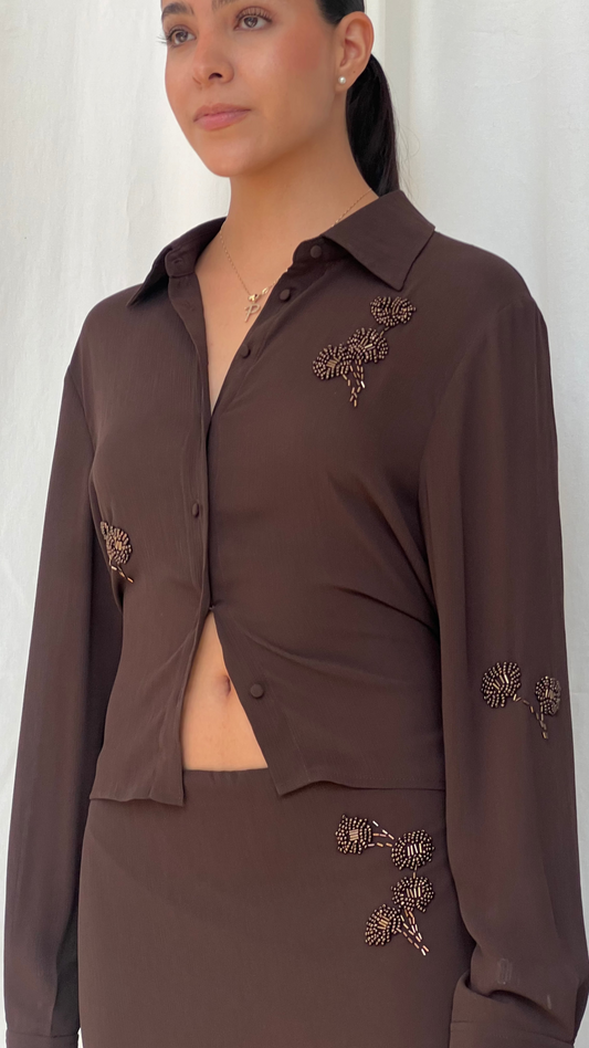 Blusa de tipo gasa café