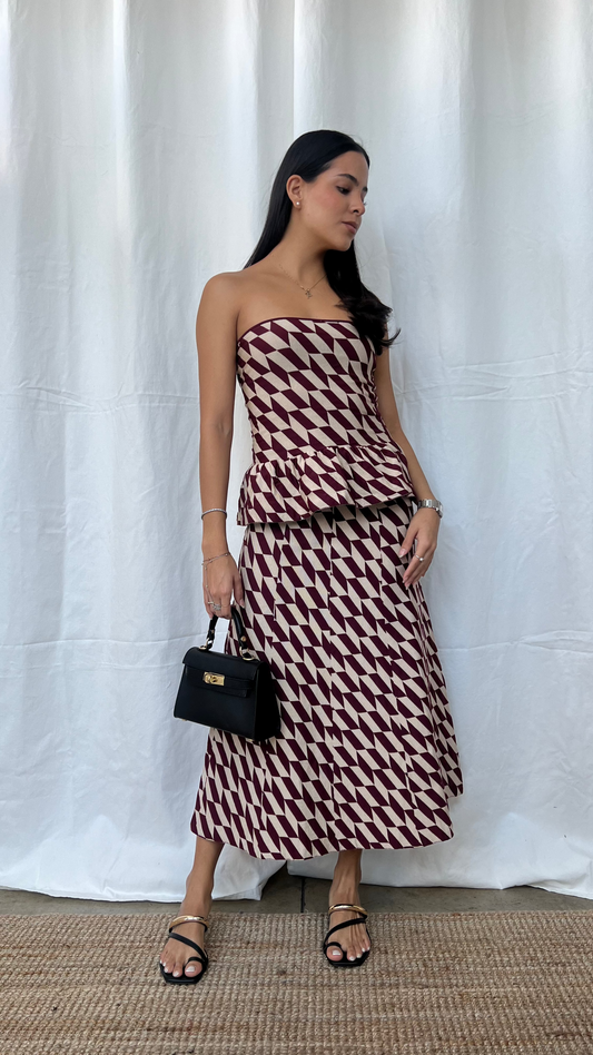 Falda midi estampado geométrico red