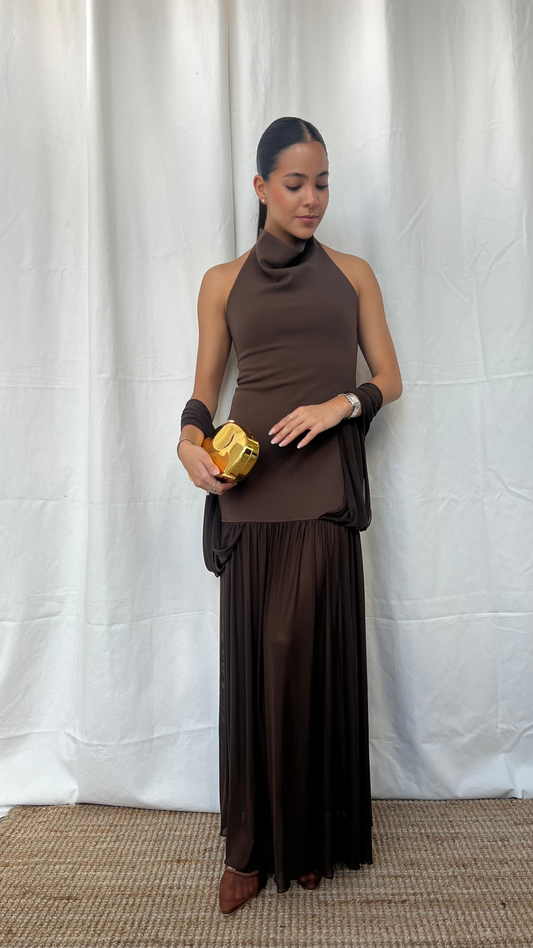 Vestido halter brown