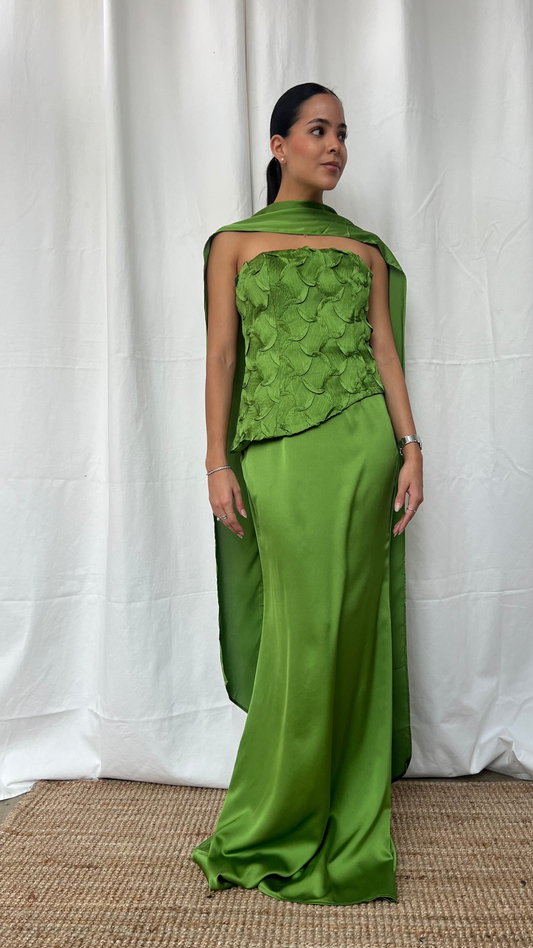 Vestido maxi con corset verde