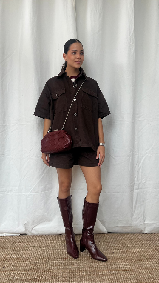 Set denim de blusa y short brown