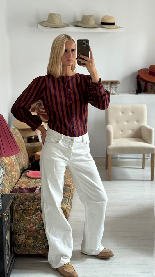 Blusa a rayas bicolor Orange