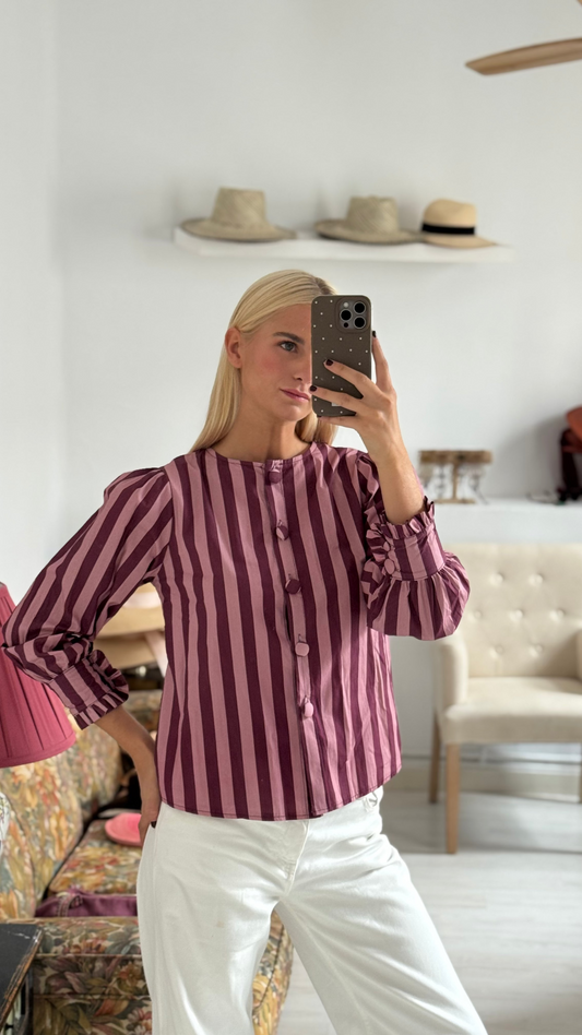 Blusa a rayas bicolor rosa