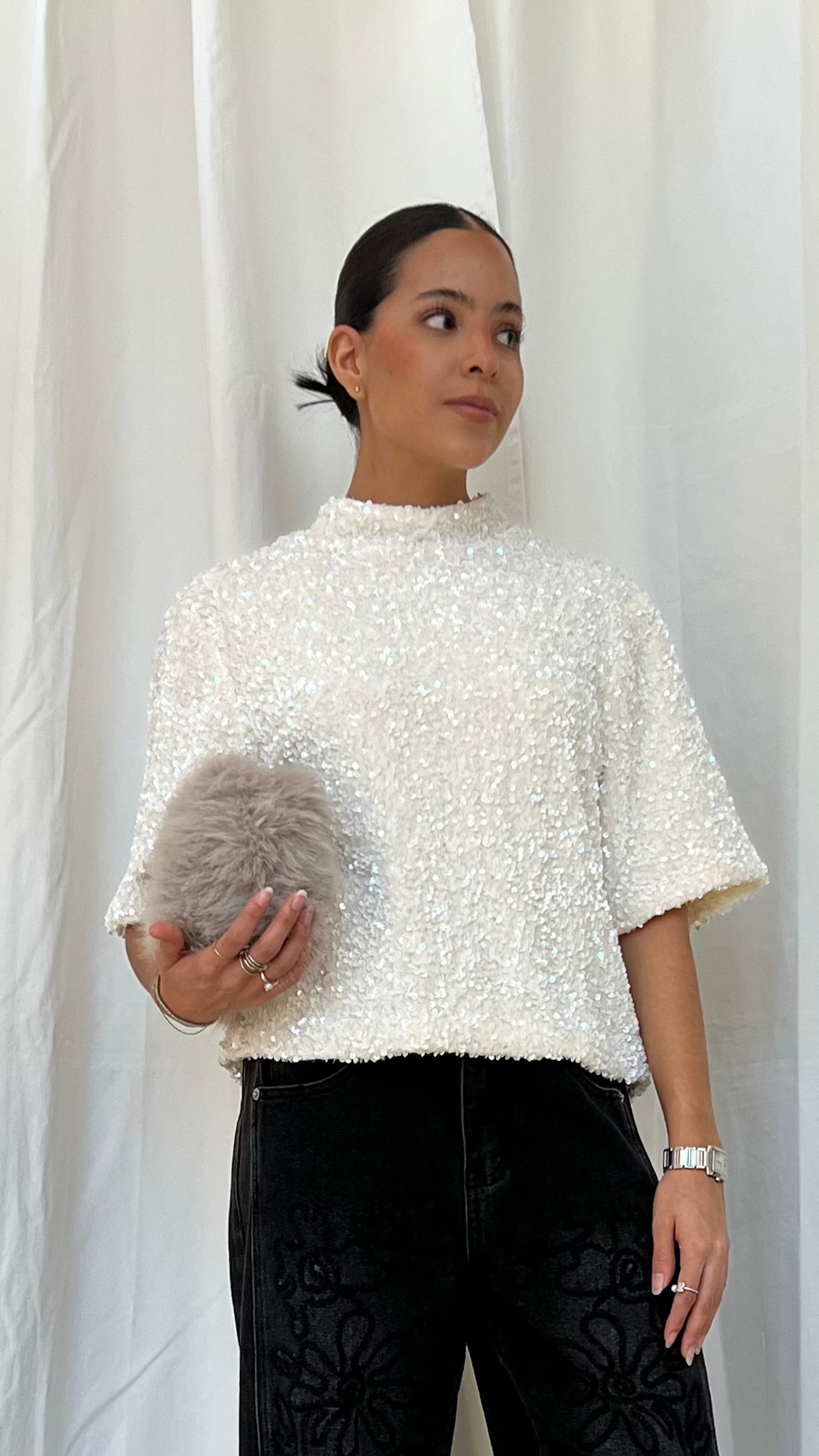 Top de lentejuelas blanco