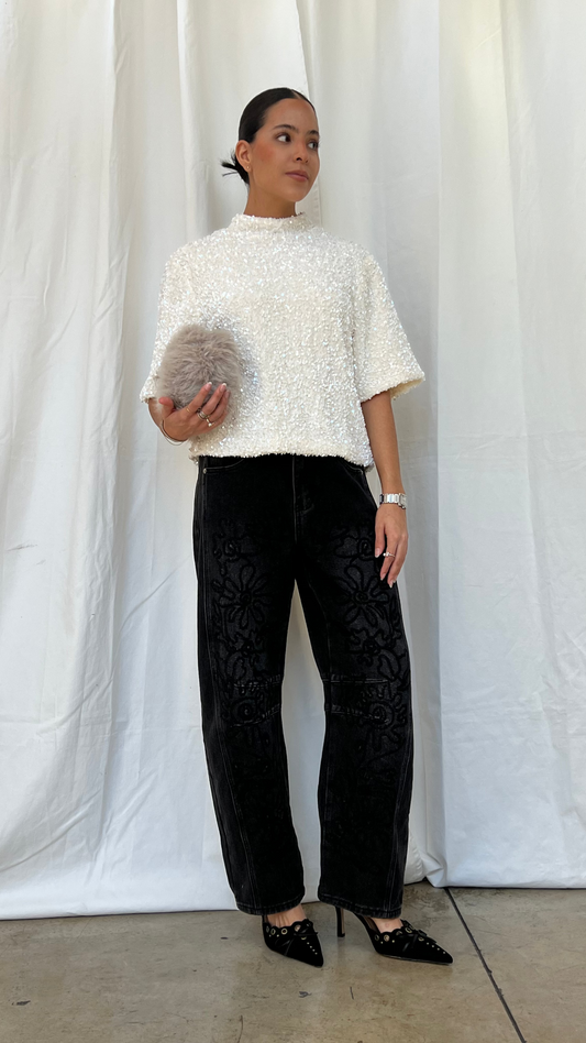 Top de lentejuelas blanco