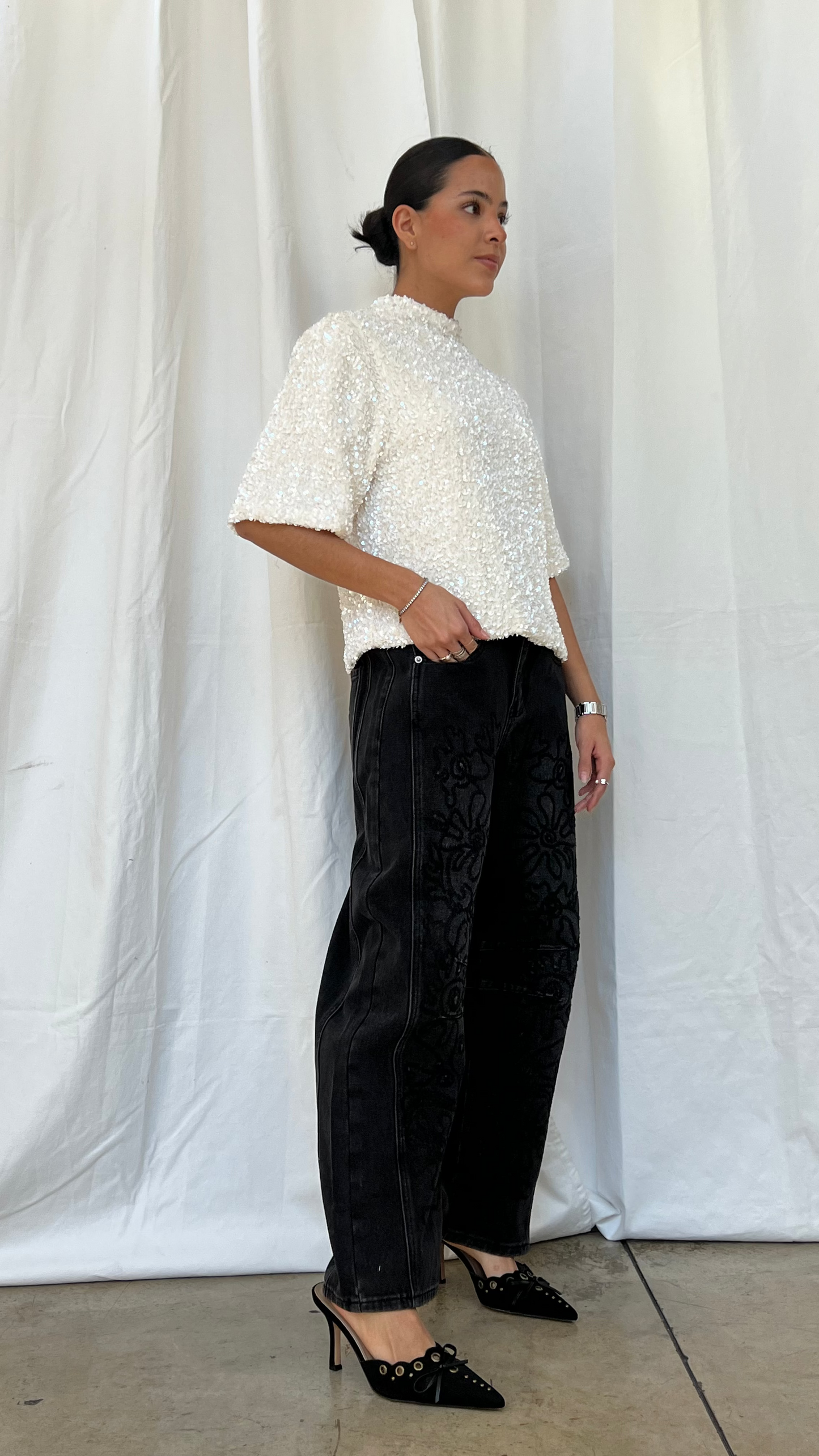 Top de lentejuelas blanco