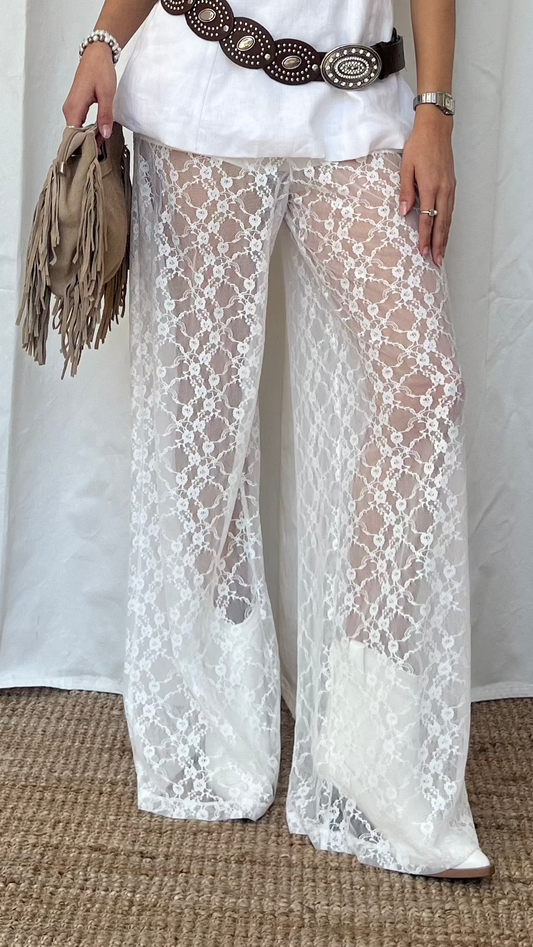 Pantalón de encaje en blanco