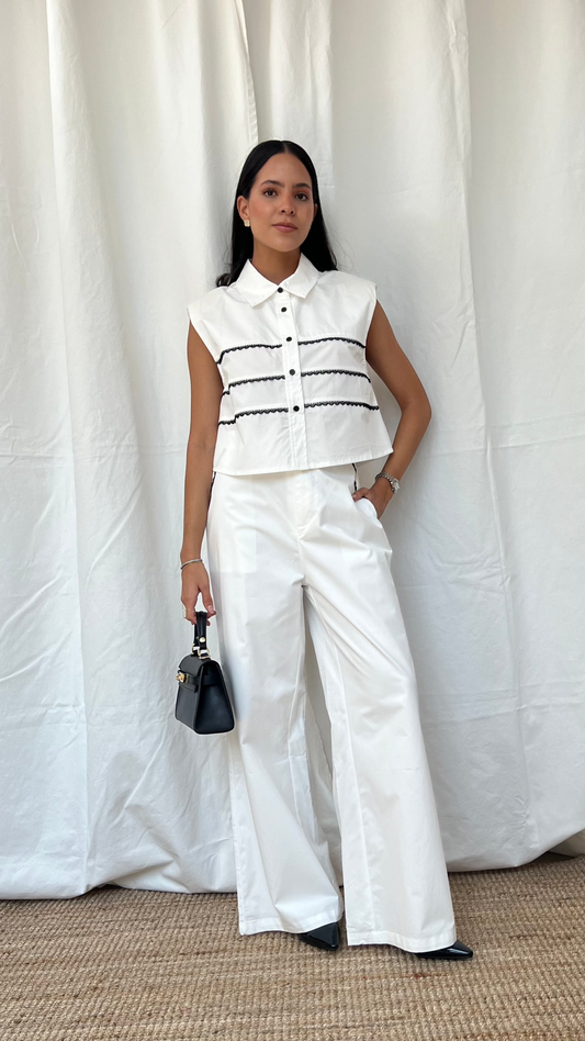 Set de blusa y pantalón blanco y negro