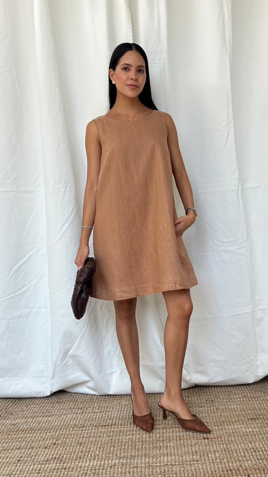 Vestido camel de lino